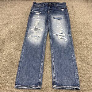 American Eagle Outfitters Jeans Slim Blue Distressed Pockets Men’s Size 33x30